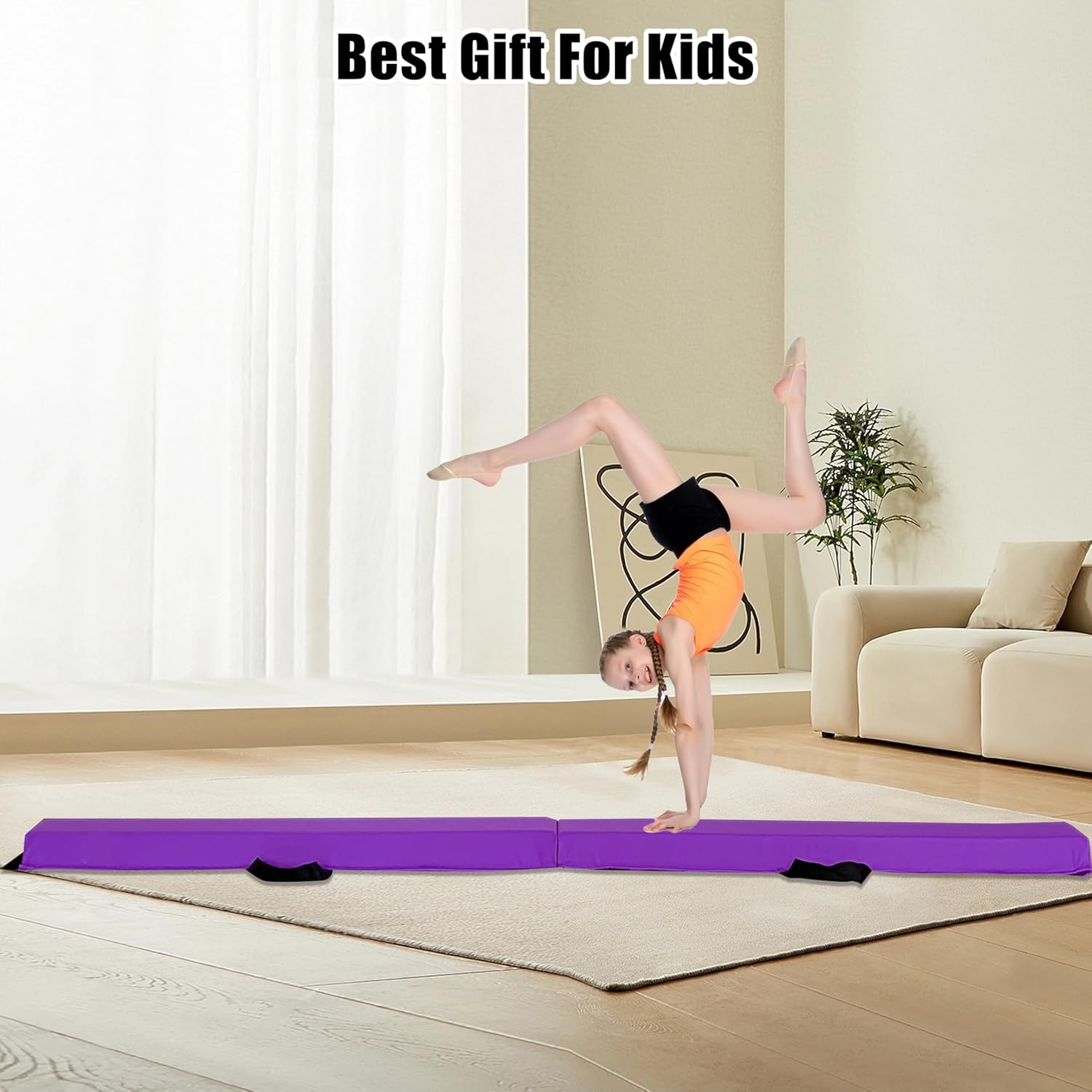 9 FT Folding Gymnastic Balance Beam for Kids with Carry Bag for Home
