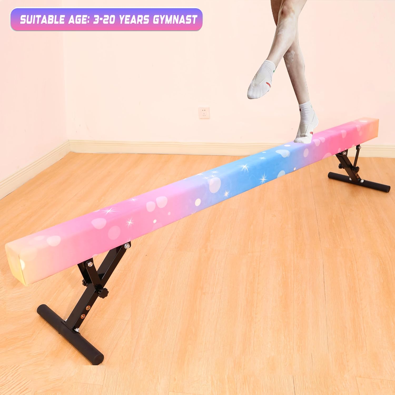 Adjustable Balance Beam 8 ft Gymnastic Beam Adjustable Height for Kids and Teenage of All Gymnastic Levels