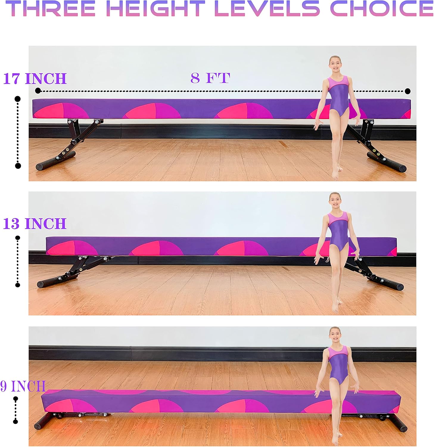 Adjustable Balance Beam 8 ft Gymnastic Beam Adjustable Height for Kids and Teenage of All Gymnastic Levels