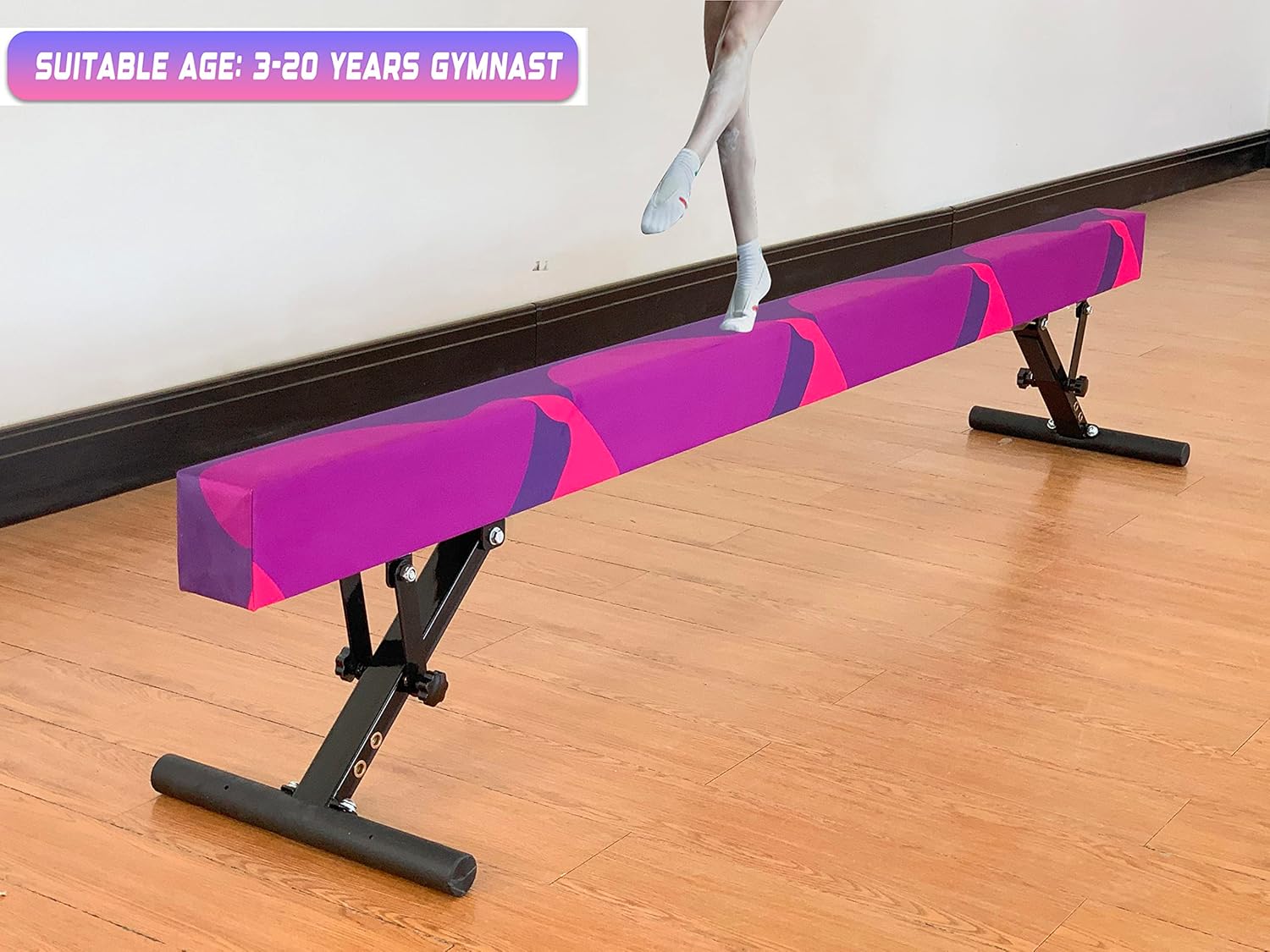 Adjustable Balance Beam 8 ft Gymnastic Beam Adjustable Height for Kids and Teenage of All Gymnastic Levels