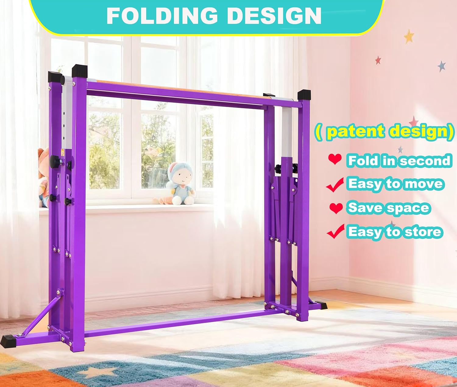 Gymnastic Bar with Mat and 8ft Adjustable Balance Beam for Kids of All Gymnastic Levels Home and Club Use