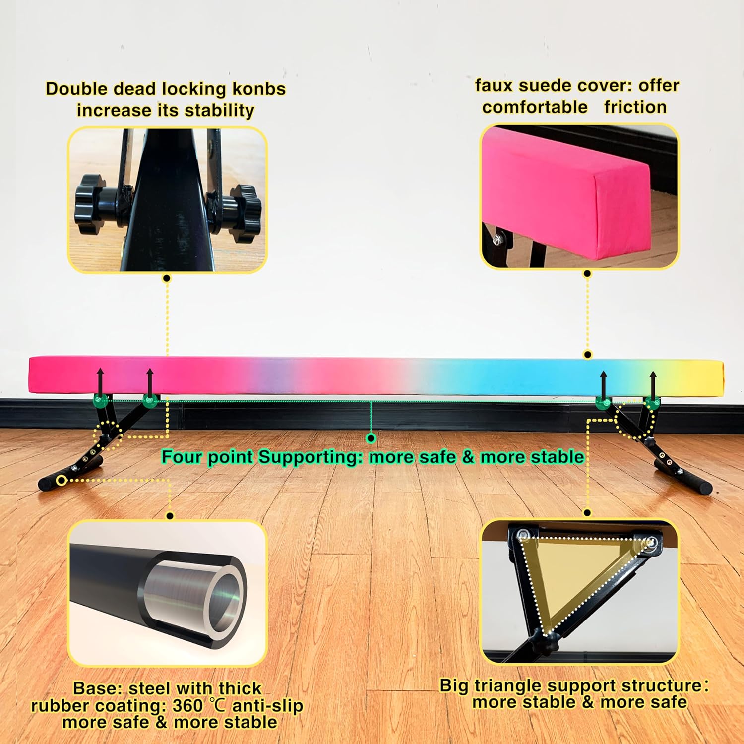 Adjustable Balance Beam 8 ft Gymnastic Beam Adjustable Height for Kids and Teenage of All Gymnastic Levels