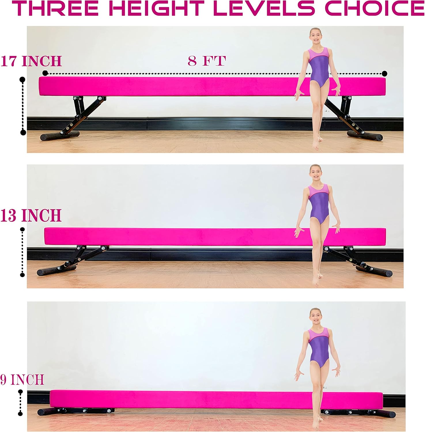 Gymnastic Bar with Mat and 8ft Adjustable Balance Beam for Kids of All Gymnastic Levels Home and Club Use