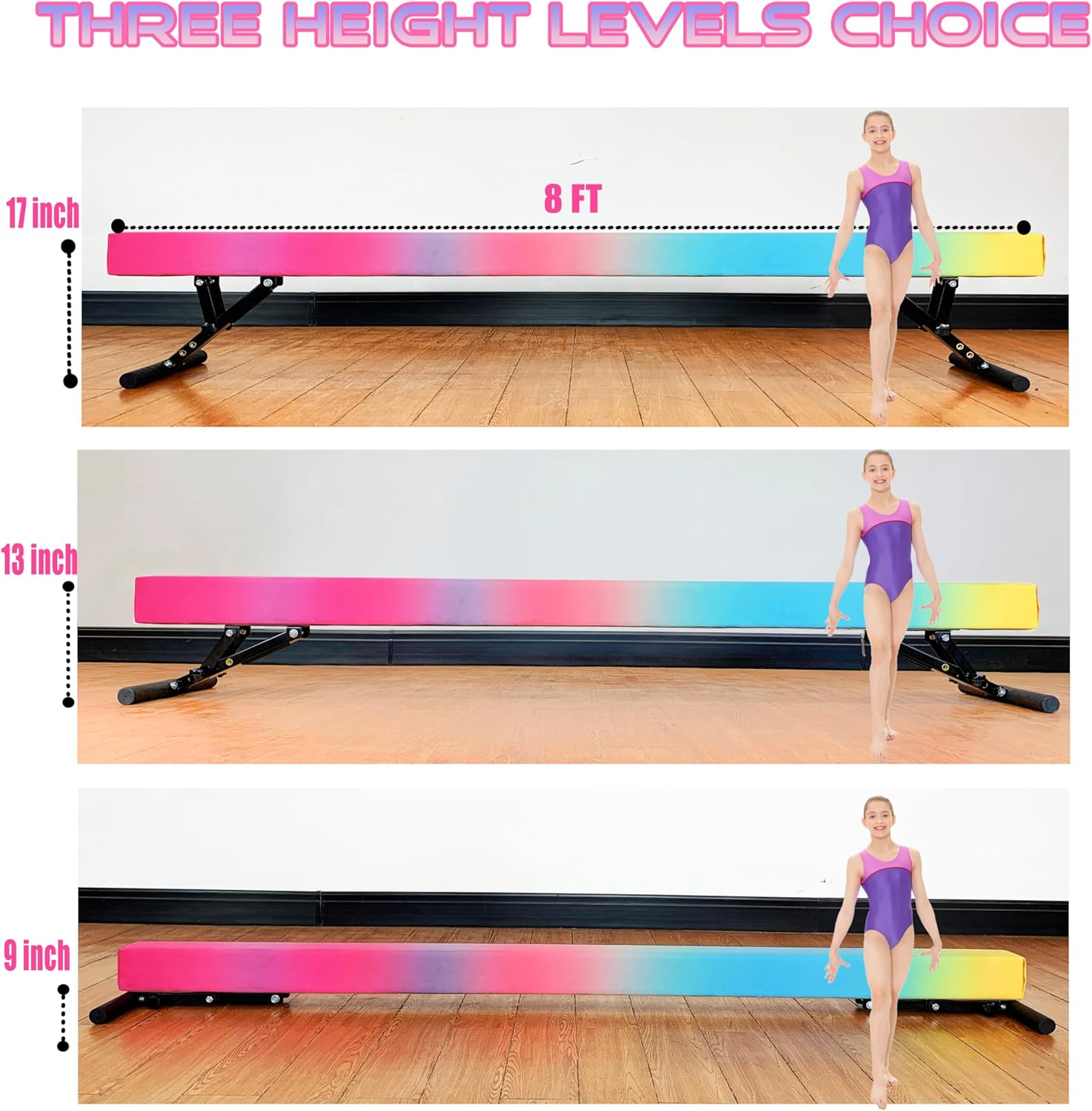 Adjustable Balance Beam 8 ft Gymnastic Beam Adjustable Height for Kids and Teenage of All Gymnastic Levels