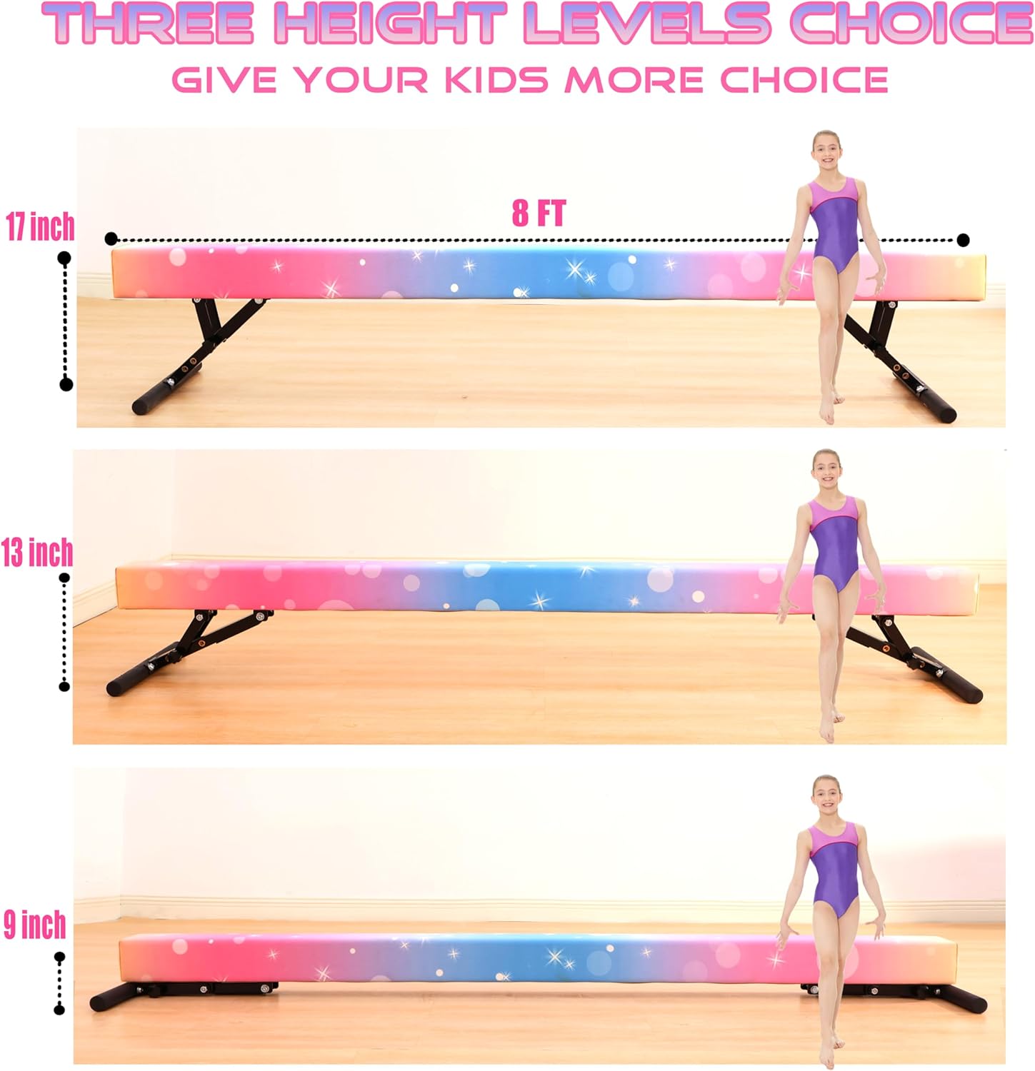 Adjustable Balance Beam 8 ft Gymnastic Beam Adjustable Height for Kids and Teenage of All Gymnastic Levels