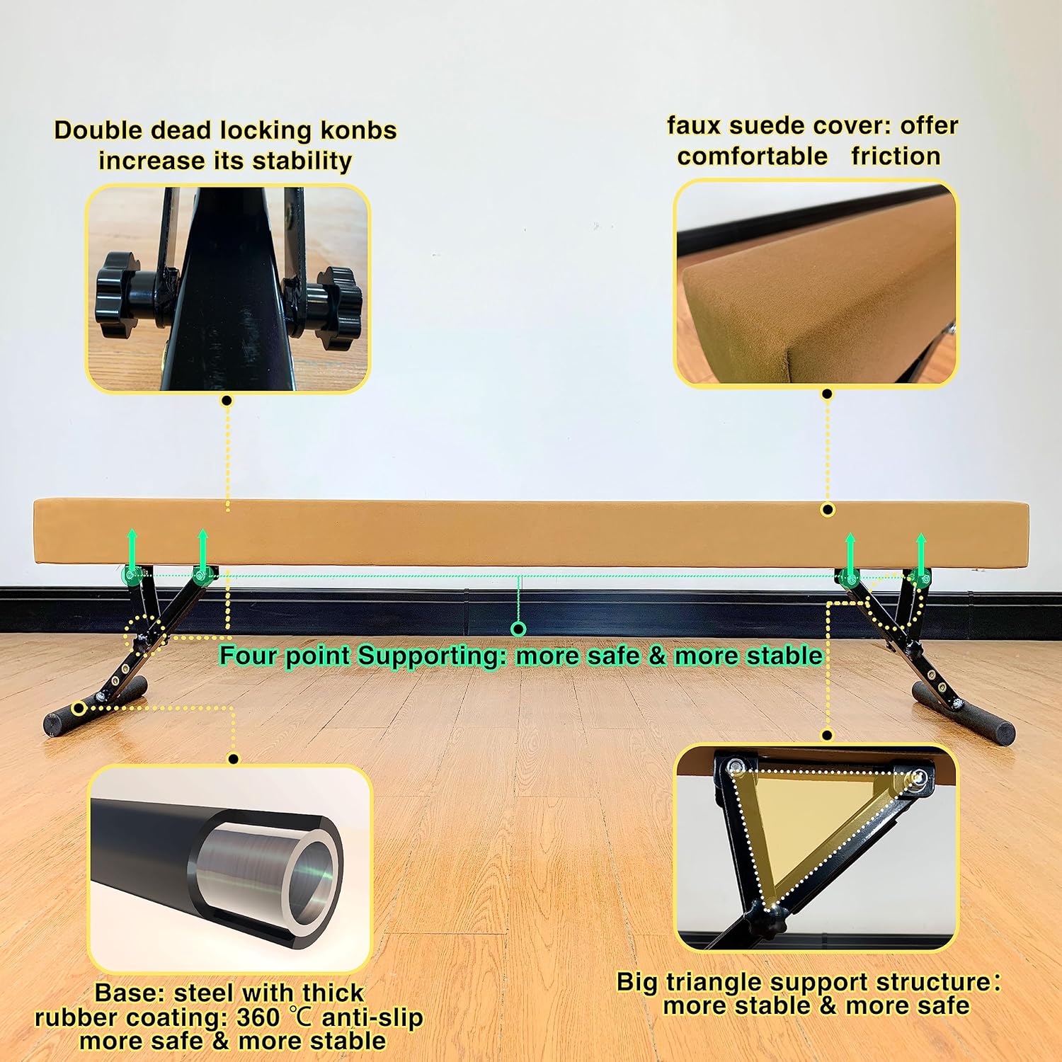 Adjustable Balance Beam 8 ft Gymnastic Beam Adjustable Height for Kids and Teenage of All Gymnastic Levels