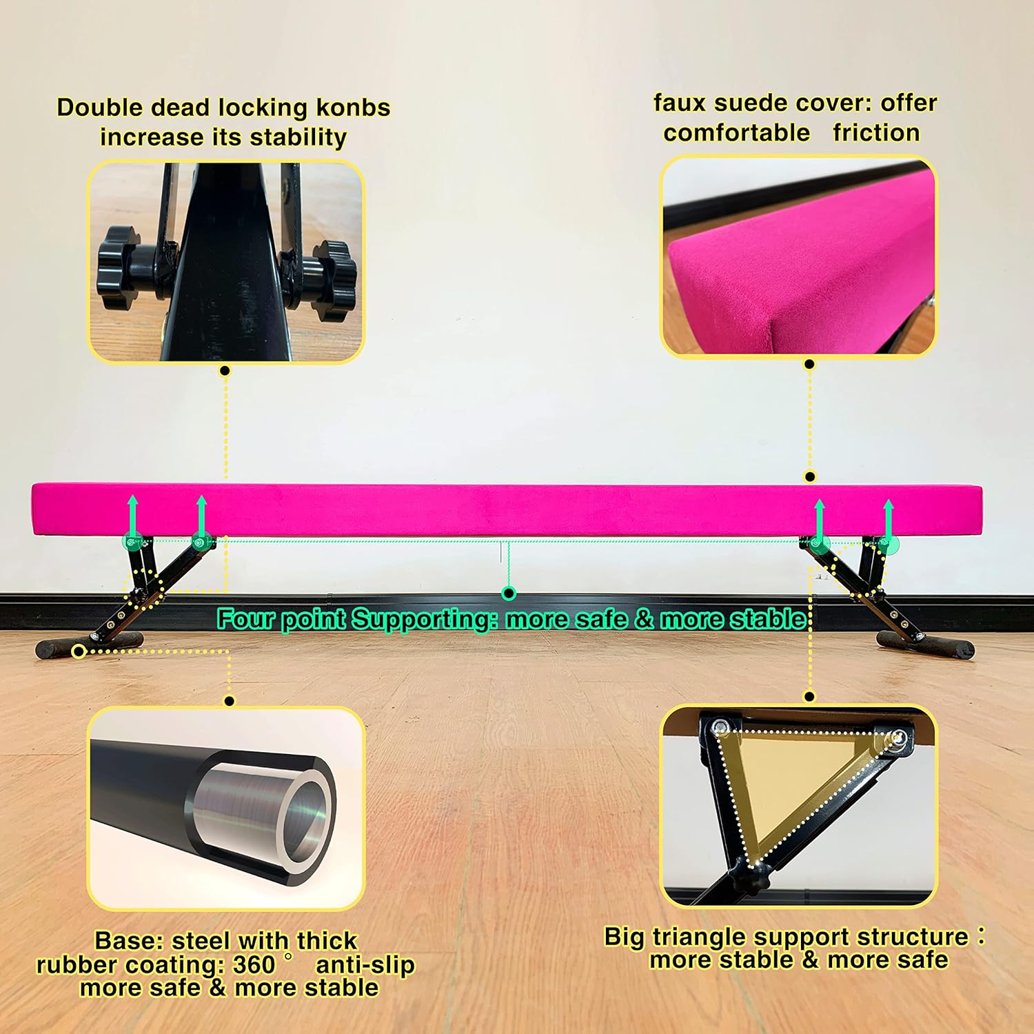 Adjustable Balance Beam 8 ft Gymnastic Beam Adjustable Height for Kids and Teenage of All Gymnastic Levels, Gymnastic Training Beam Gymnastic Equipment for Athlete Home and Gym Club Use