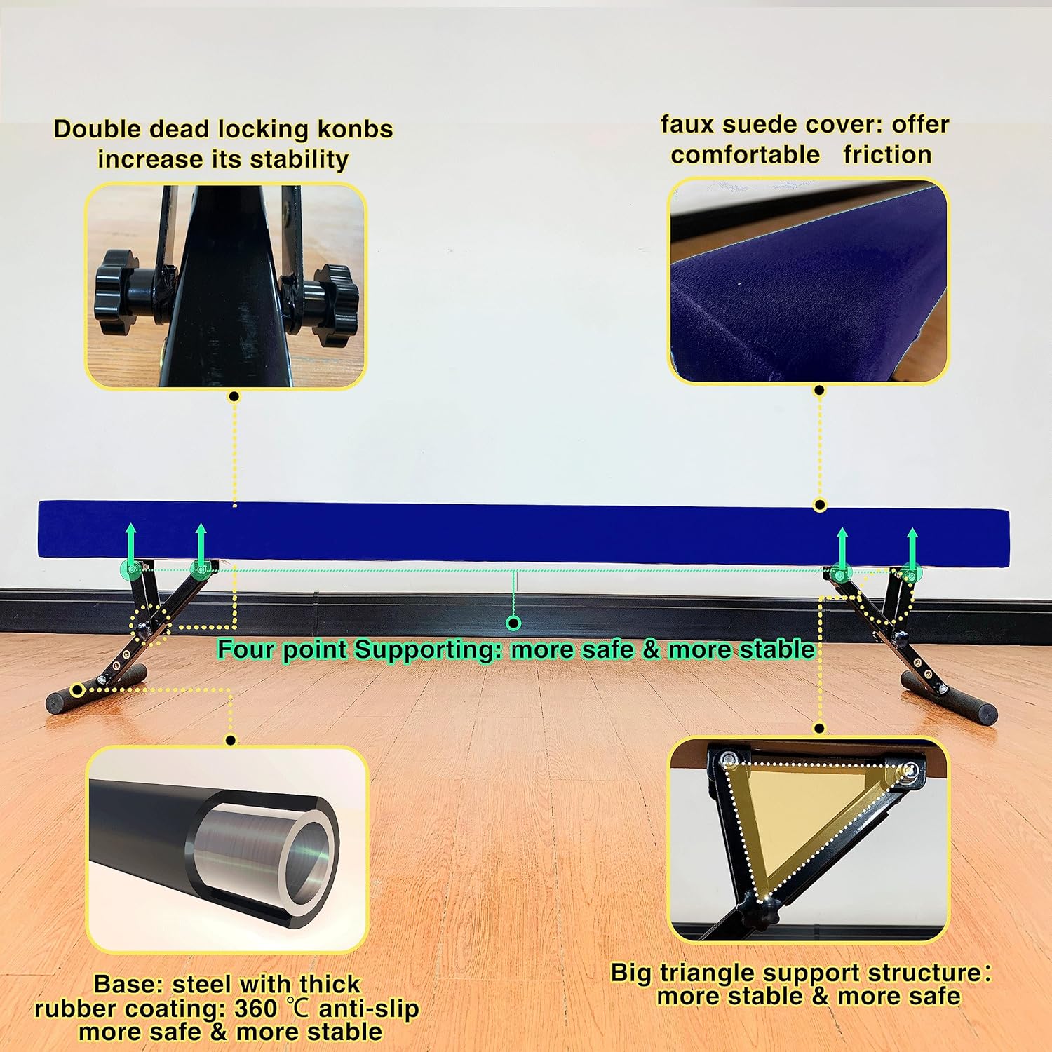 Adjustable Balance Beam 8 ft Gymnastic Beam Adjustable Height for Kids and Teenage of All Gymnastic Levels