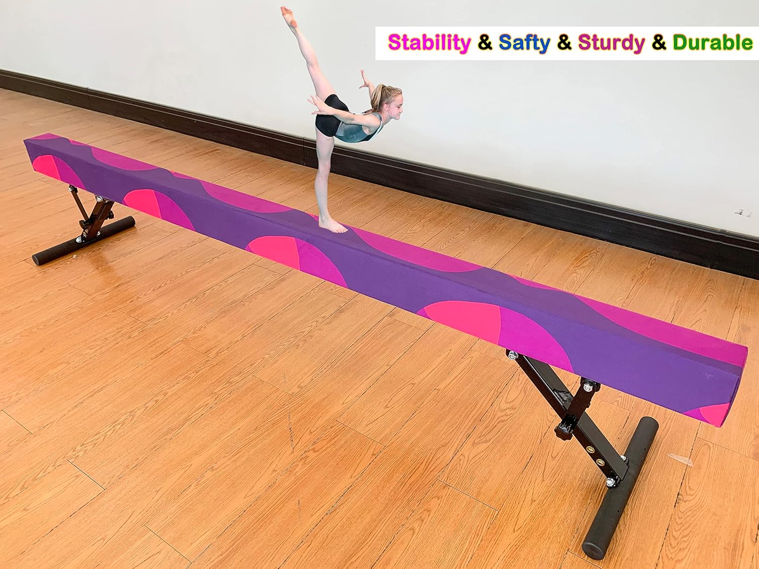 Adjustable Balance Beam 8 ft Gymnastic Beam Adjustable Height for Kids and Teenage of All Gymnastic Levels