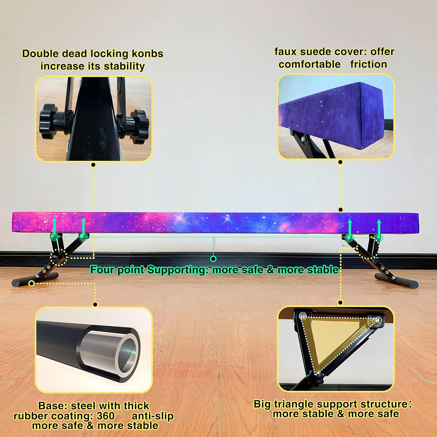 Adjustable Balance Beam 8 ft Gymnastic Beam Adjustable Height for Kids and Teenage of All Gymnastic Levels