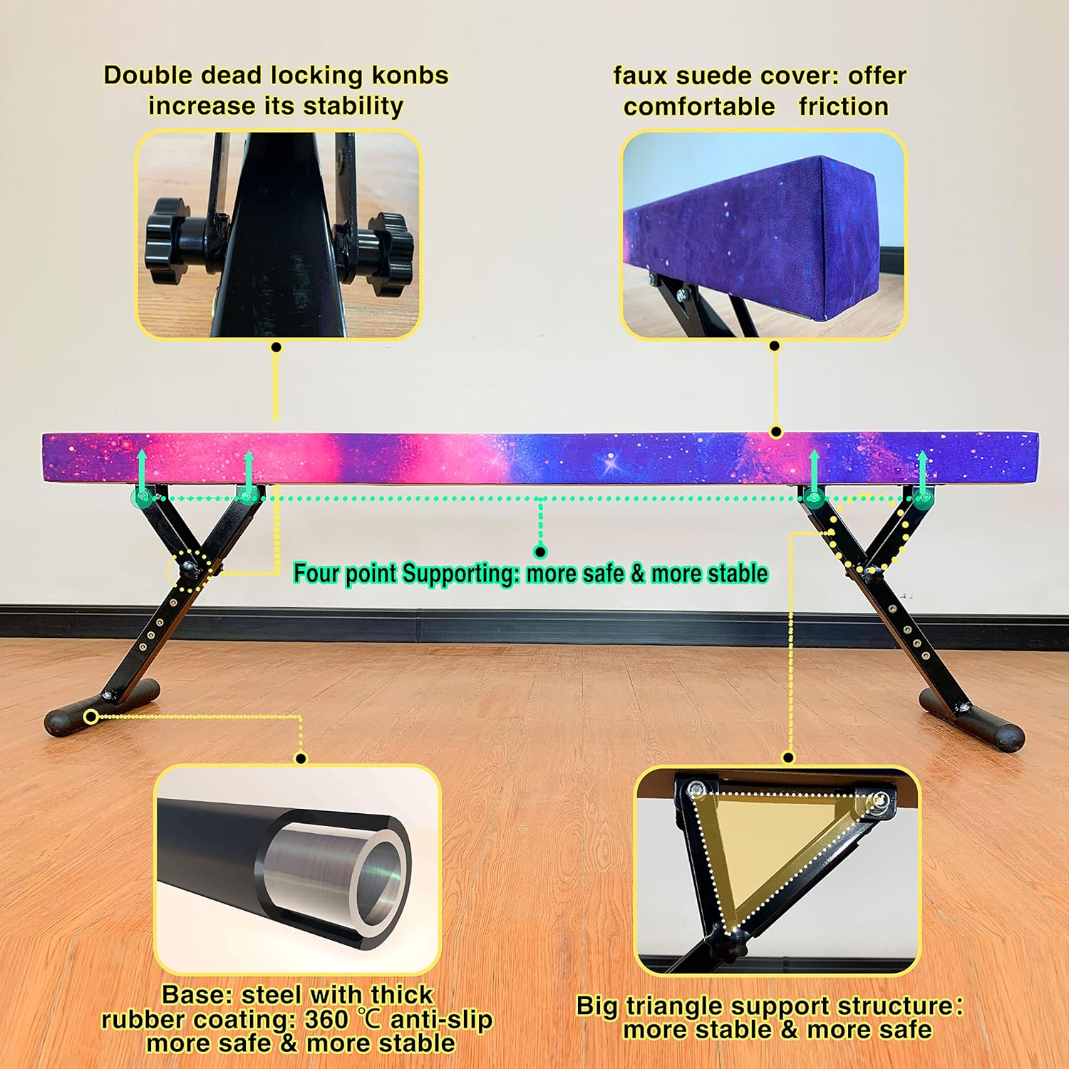 8 ft Gymnastic Beam Adjustable Height for Kids and Teenage of All Gymnastic Levels