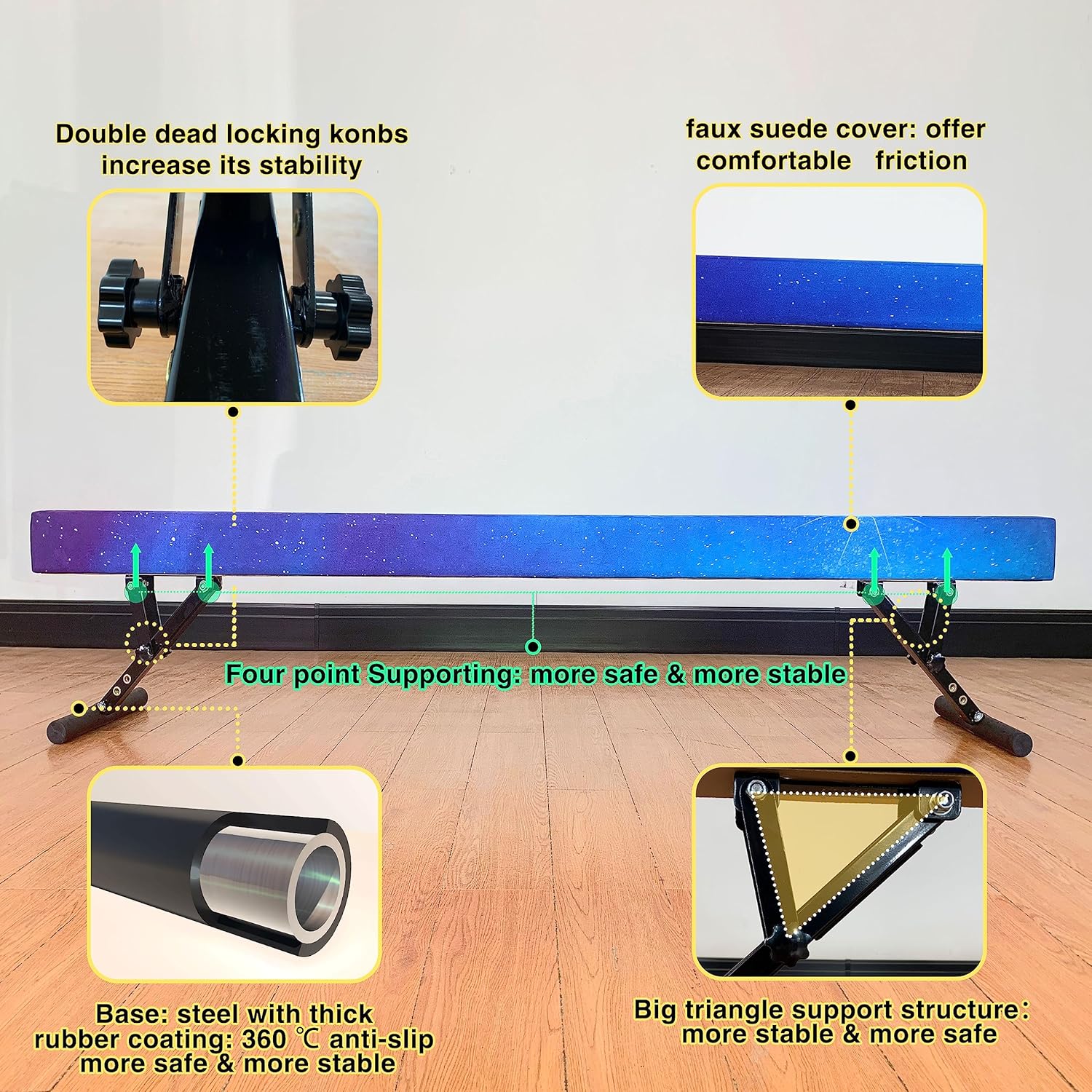 Adjustable Balance Beam 8 ft Gymnastic Beam Adjustable Height for Kids and Teenage of All Gymnastic Levels