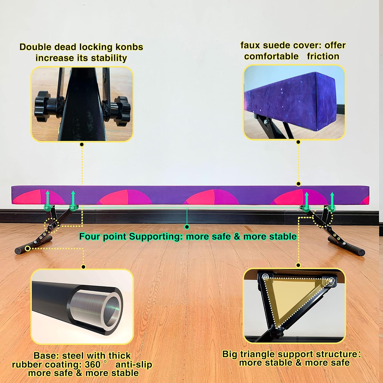 Adjustable Balance Beam 8 ft Gymnastic Beam Adjustable Height for Kids and Teenage of All Gymnastic Levels