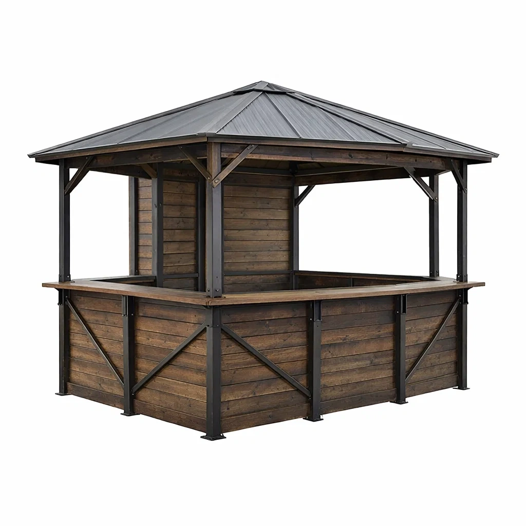 Padiglione bar da giardino in legno e acciaio nero-ELEGANTLIVINGNOOK