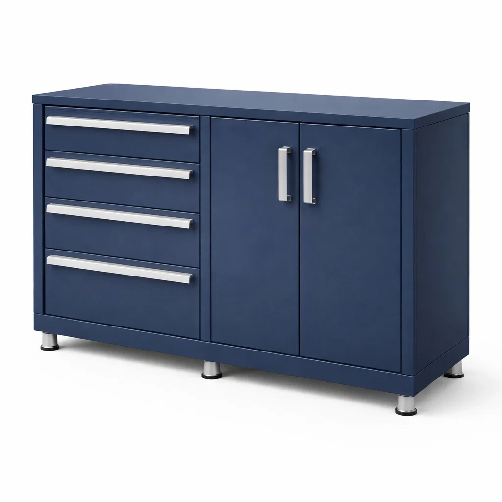 Armadio portautensili in metallo con cassetti e ante blu-ELEGANTLIVINGNOOK