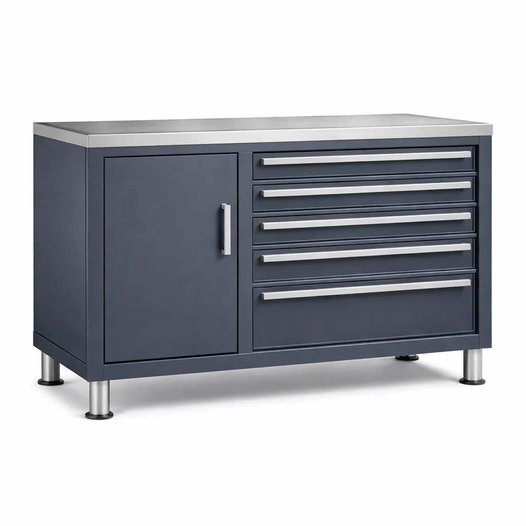 Armadio portautensili in acciaio inossidabile grigio con cassetti-ELEGANTLIVINGNOOK