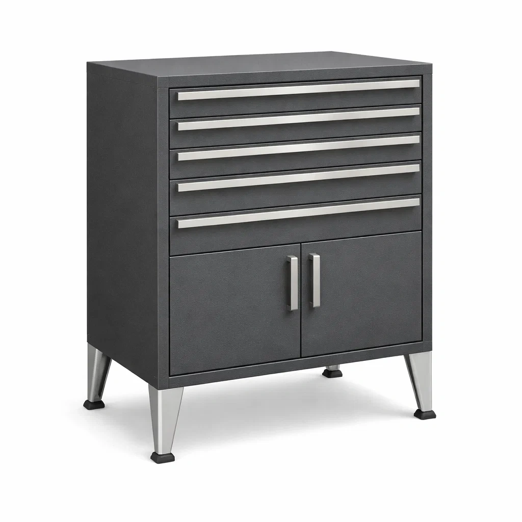Armadio portautensili in metallo con cassetti e ante-ELEGANTLIVINGNOOK
