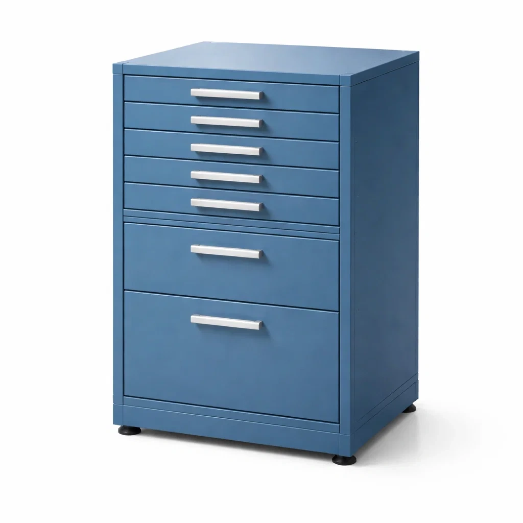 Armadio portautensili in acciaio blu con cassetti-ELEGANTLIVINGNOOK