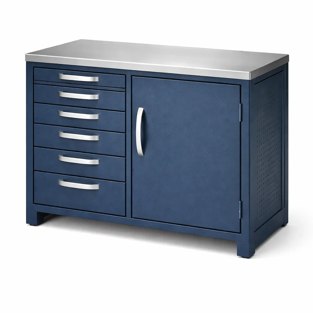 Armadio portautensili in metallo con cassetti e porta singola blu-ELEGANTLIVINGNOOK