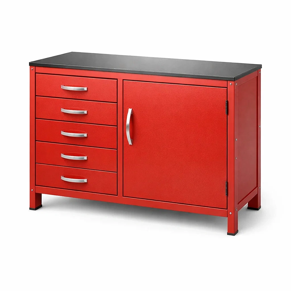 Armadio portautensili in metallo rosso con cassetti-ELEGANTLIVINGNOOK
