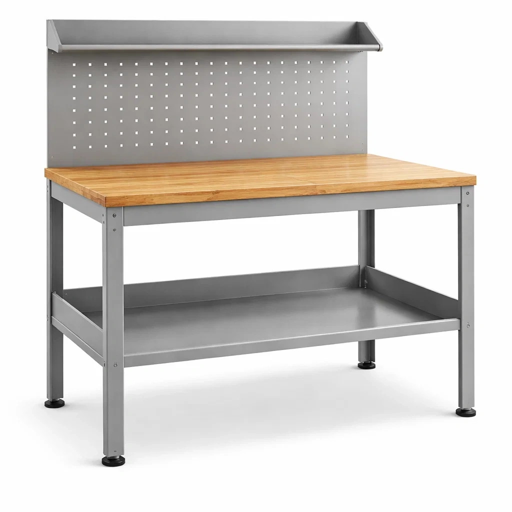 Banco da lavoro in acciaio inossidabile con ripiano in legno di bamb羅-ELEGANTLIVINGNOOK