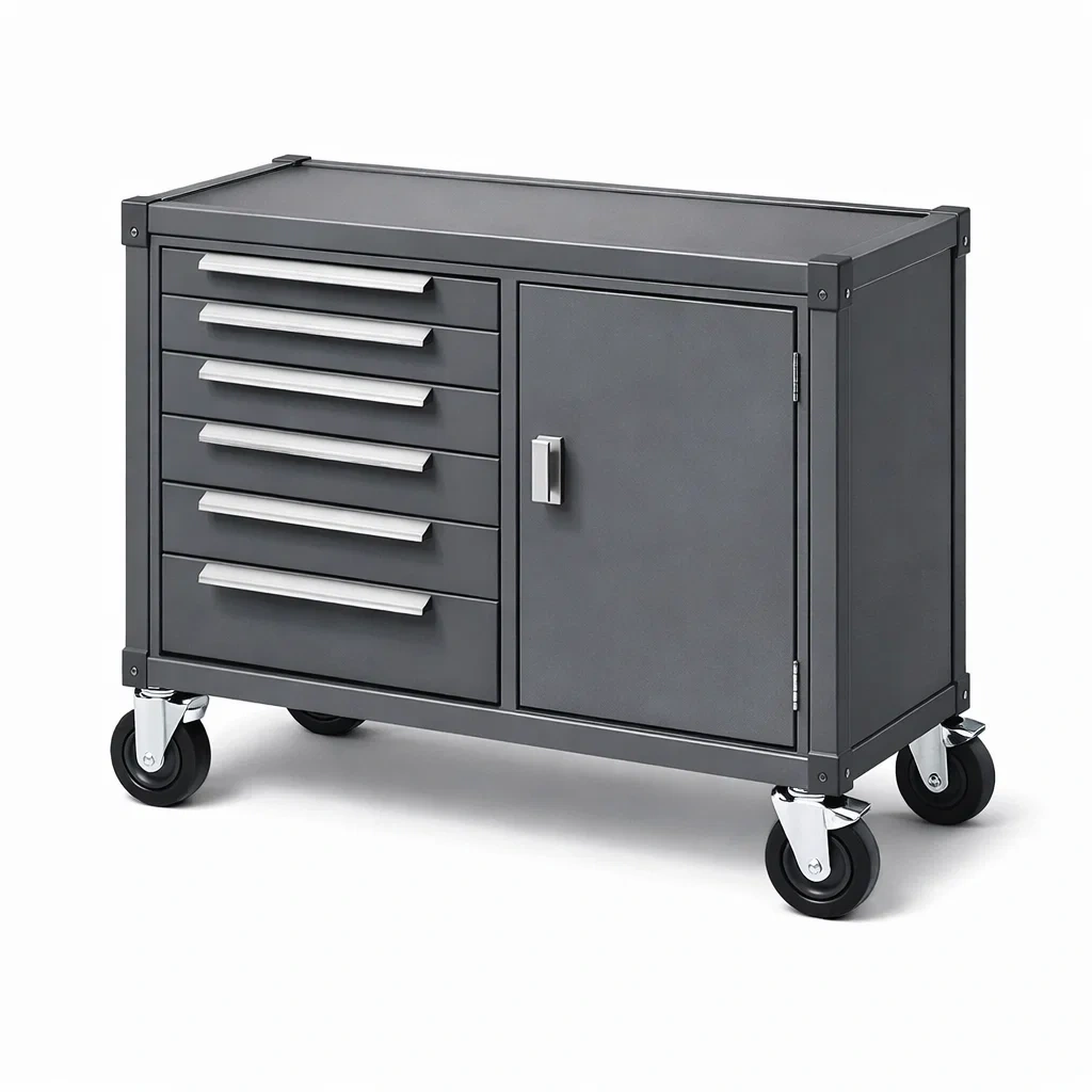 Carrello portautensili in acciaio con cassetti e armadietto grigio-ELEGANTLIVINGNOOK