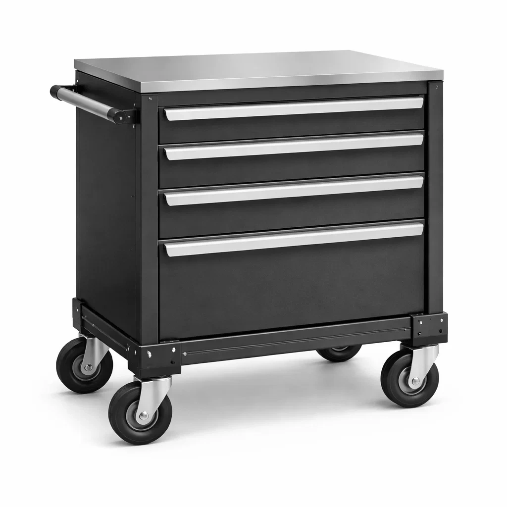 Carrello portautensili in metallo nero con cassetti e ruote-ELEGANTLIVINGNOOK
