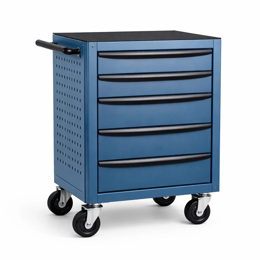 Carrello portautensili in metallo blu con cassetti-ELEGANTLIVINGNOOK