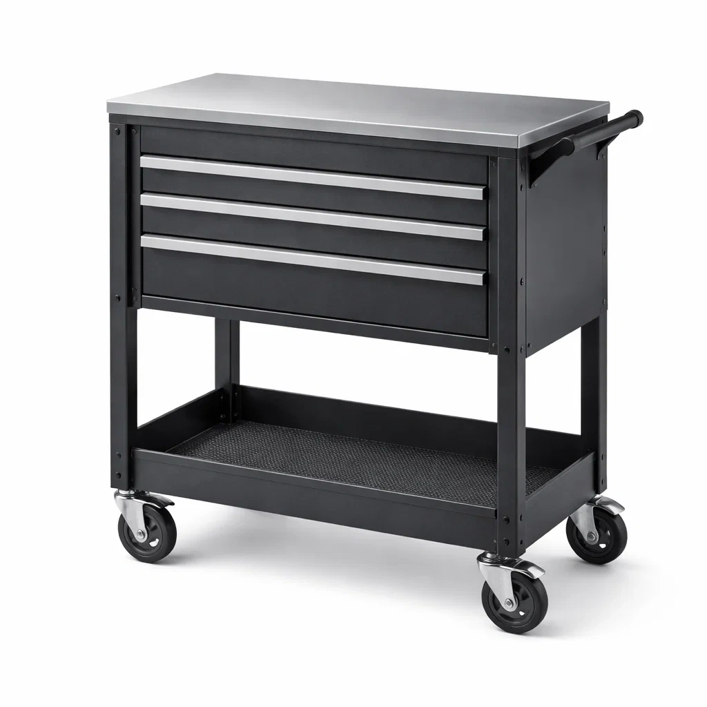 Carrello portautensili in acciaio con cassetti e ruote-ELEGANTLIVINGNOOK