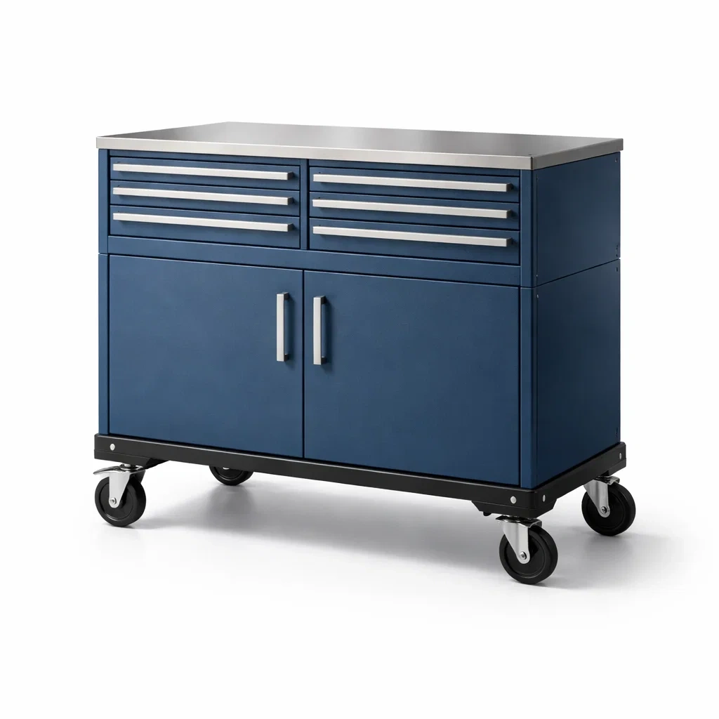 Carrello portautensili in lega di acciaio blu con piano in acciaio inossidabile-ELEGANTLIVINGNOOK