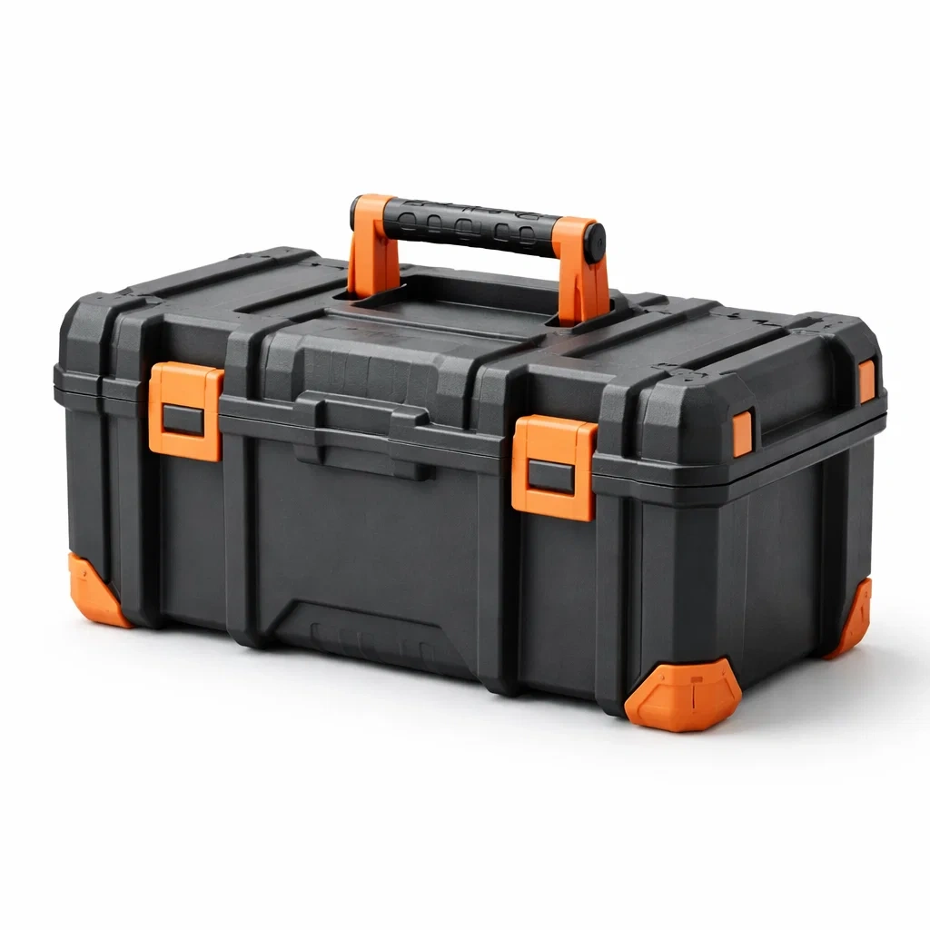 Cassetta degli attrezzi in plastica nera e arancione-ELEGANTLIVINGNOOK