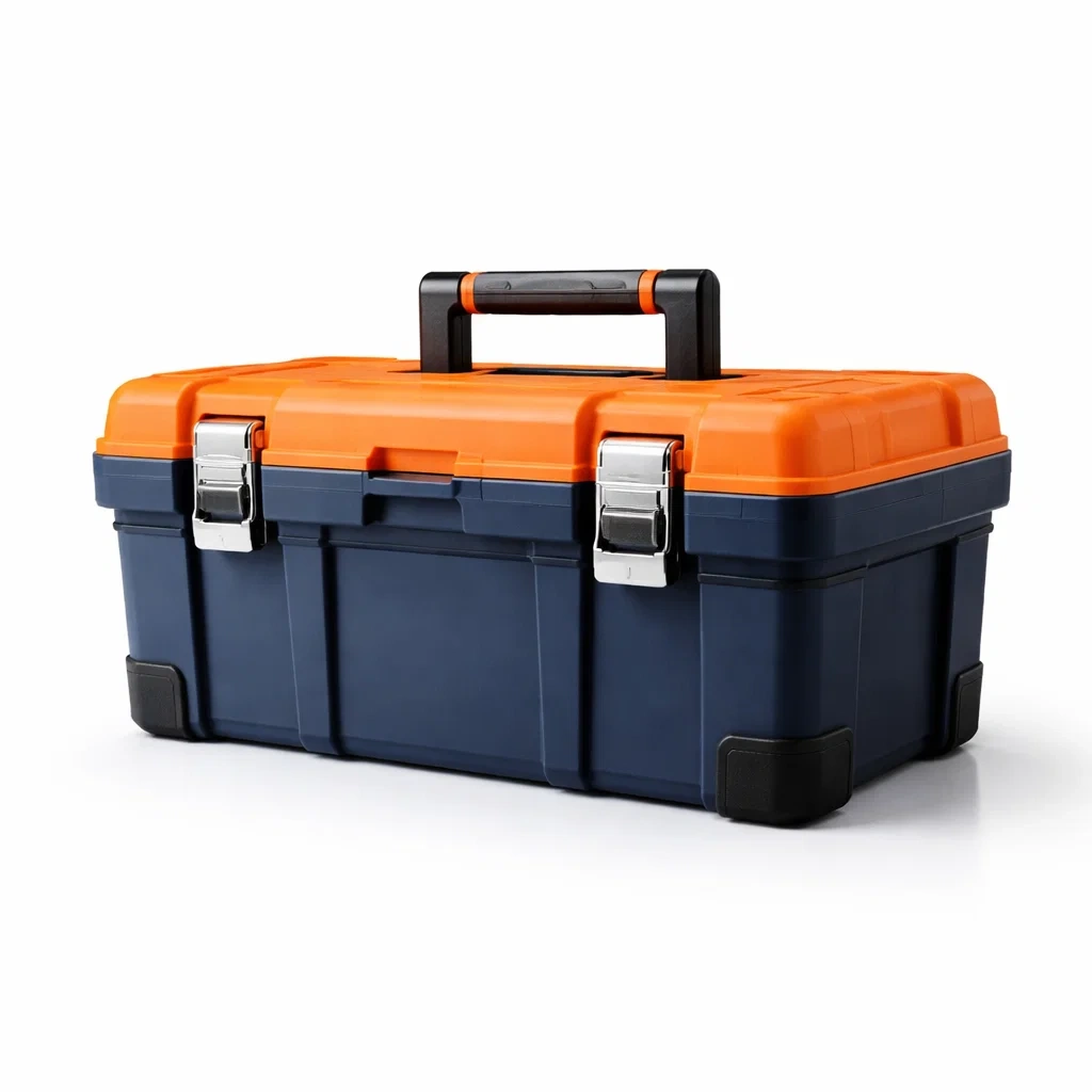 Cassetta degli attrezzi in plastica polipropilene arancione blu con chiusure in metallo-ELEGANTLIVINGNOOK