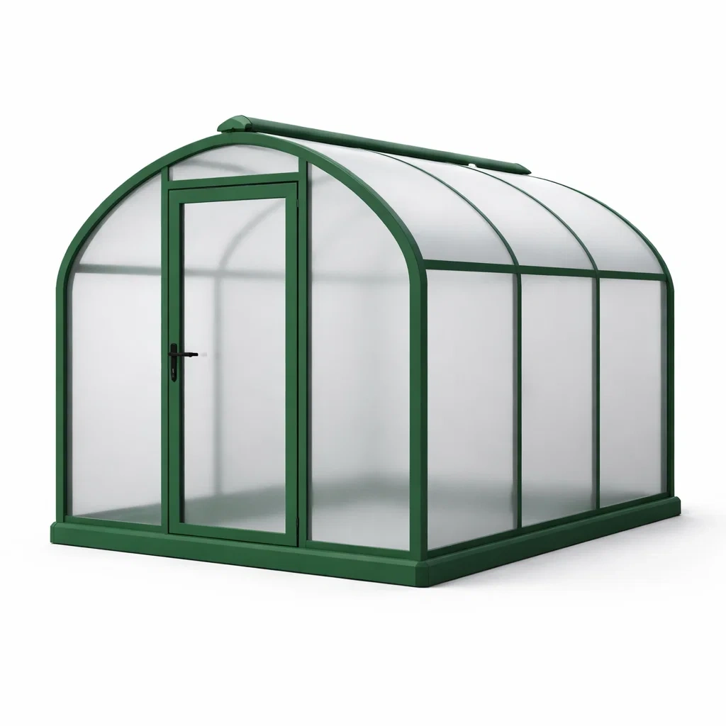 Serra a tunnel in policarbonato e alluminio verde-ELEGANTLIVINGNOOK