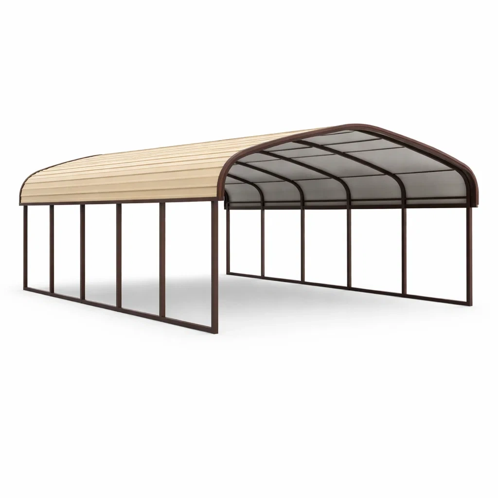 Carport in acciaio e policarbonato beige-ELEGANTLIVINGNOOK