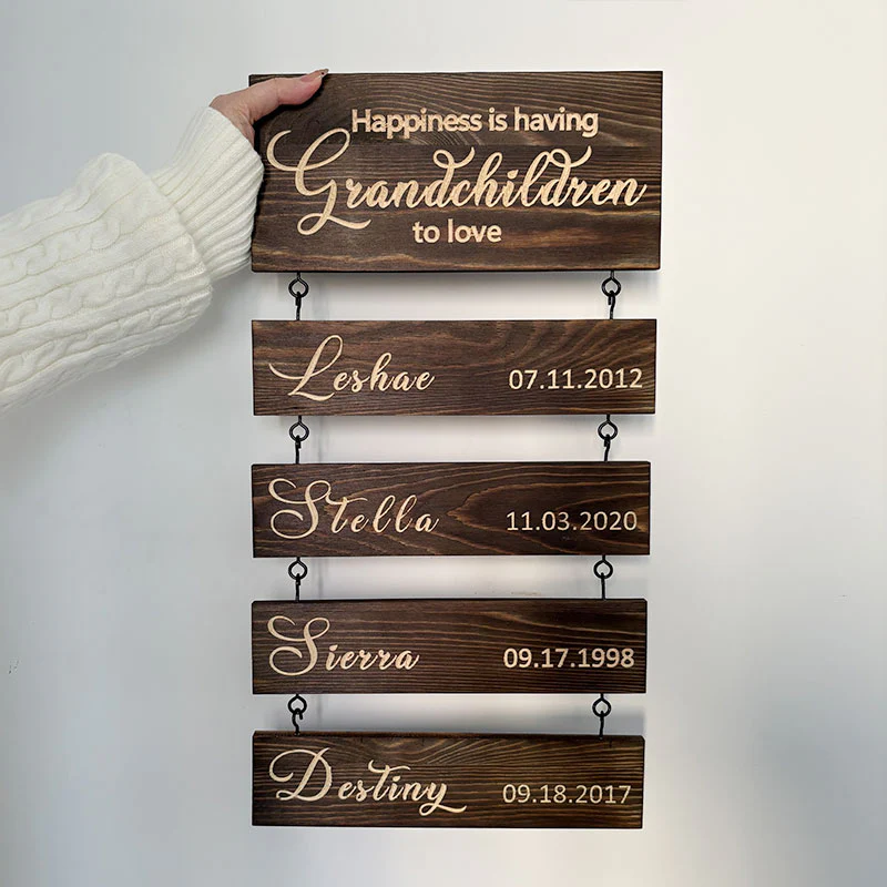 Upgraded Personalized Grandkids Hanging Sign | 2025 Engraved Family Keepsake Plaque
