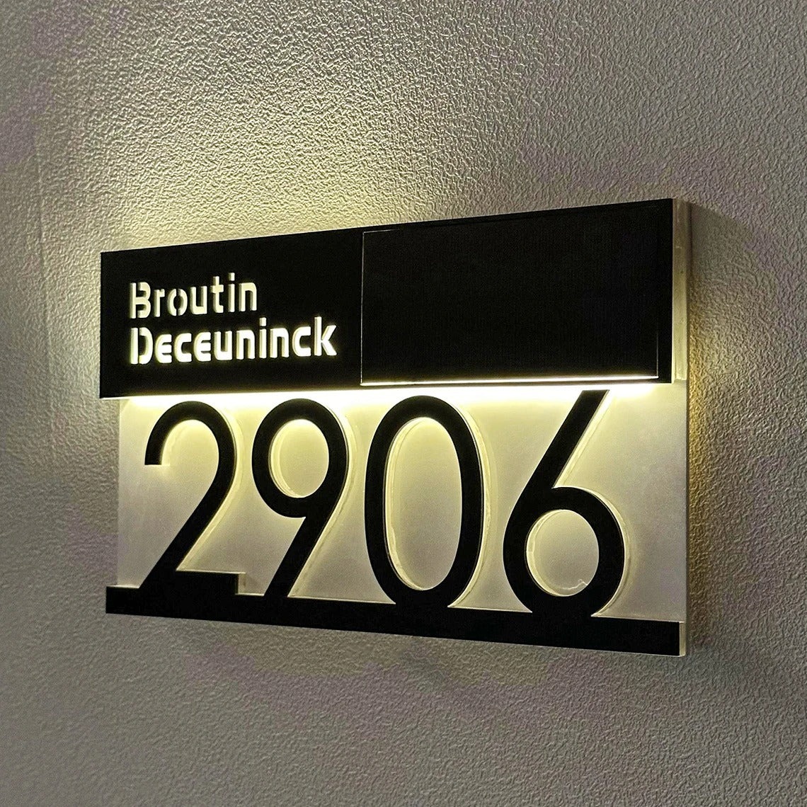 Personalized Solar LED House Number Sign | Custom 3D Illuminated Address Plaque for Modern Home