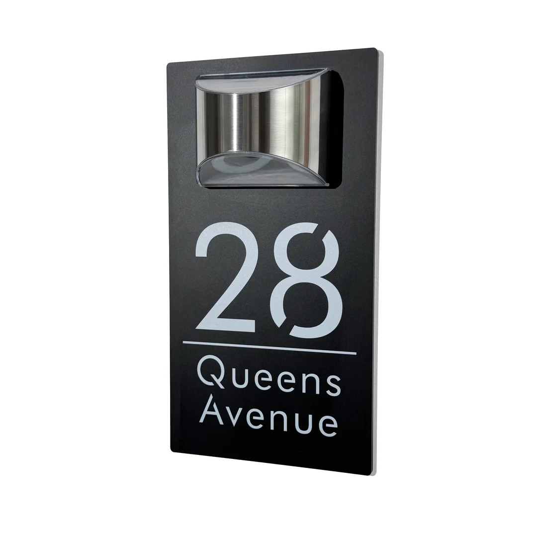 Personalized Solar Modern Door Plaque | Custom Illuminated House Number Sign for Curb Appeal