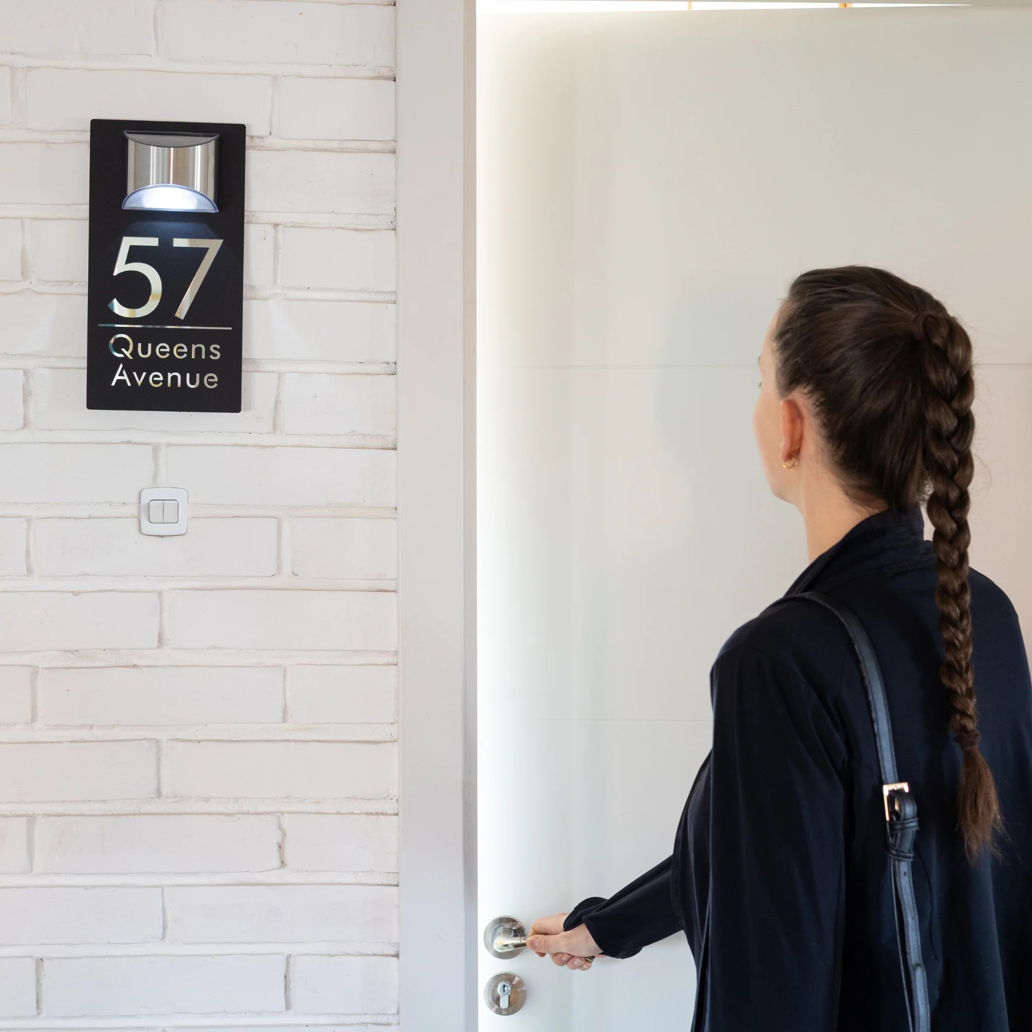 Personalized Solar Modern Door Plaque | Custom Illuminated House Number Sign for Curb Appeal
