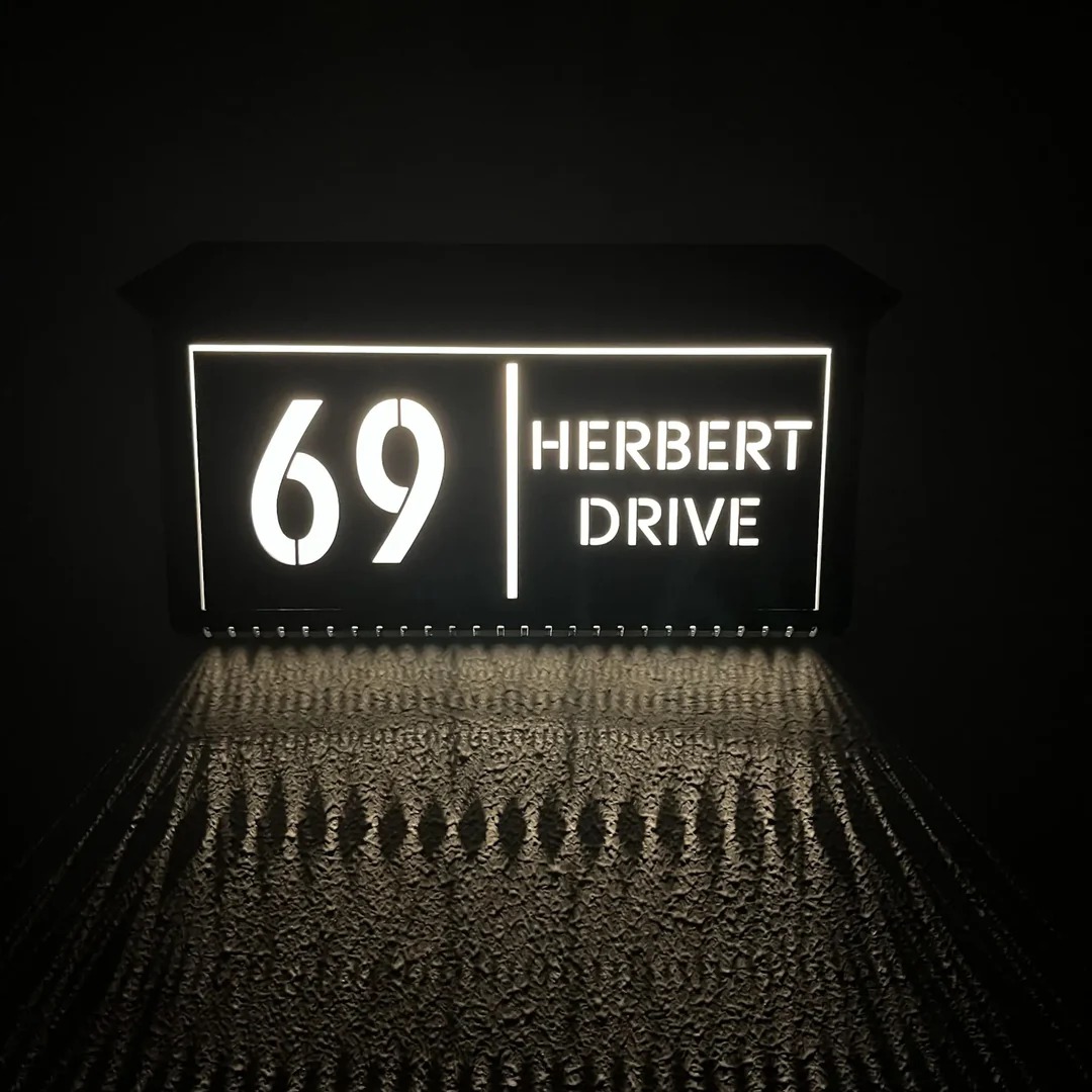 Solar LED Custom House Number Sign | Backlit Illuminated Address Plaque