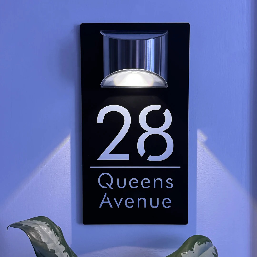 Personalized Solar Modern Door Plaque | Custom Illuminated House Number Sign for Curb Appeal
