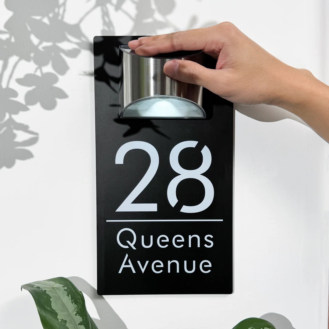 Personalized Solar Modern Door Plaque | Custom Illuminated House Number Sign for Curb Appeal