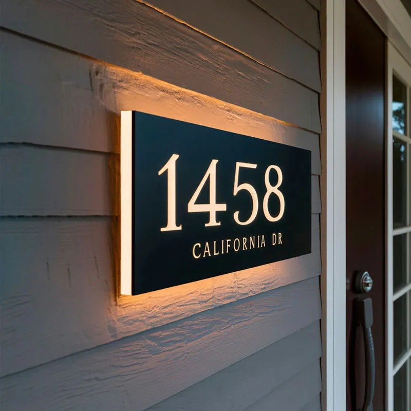 Personalized LED Metal House Sign | Custom Illuminated Address Plaque for Modern Home Decor