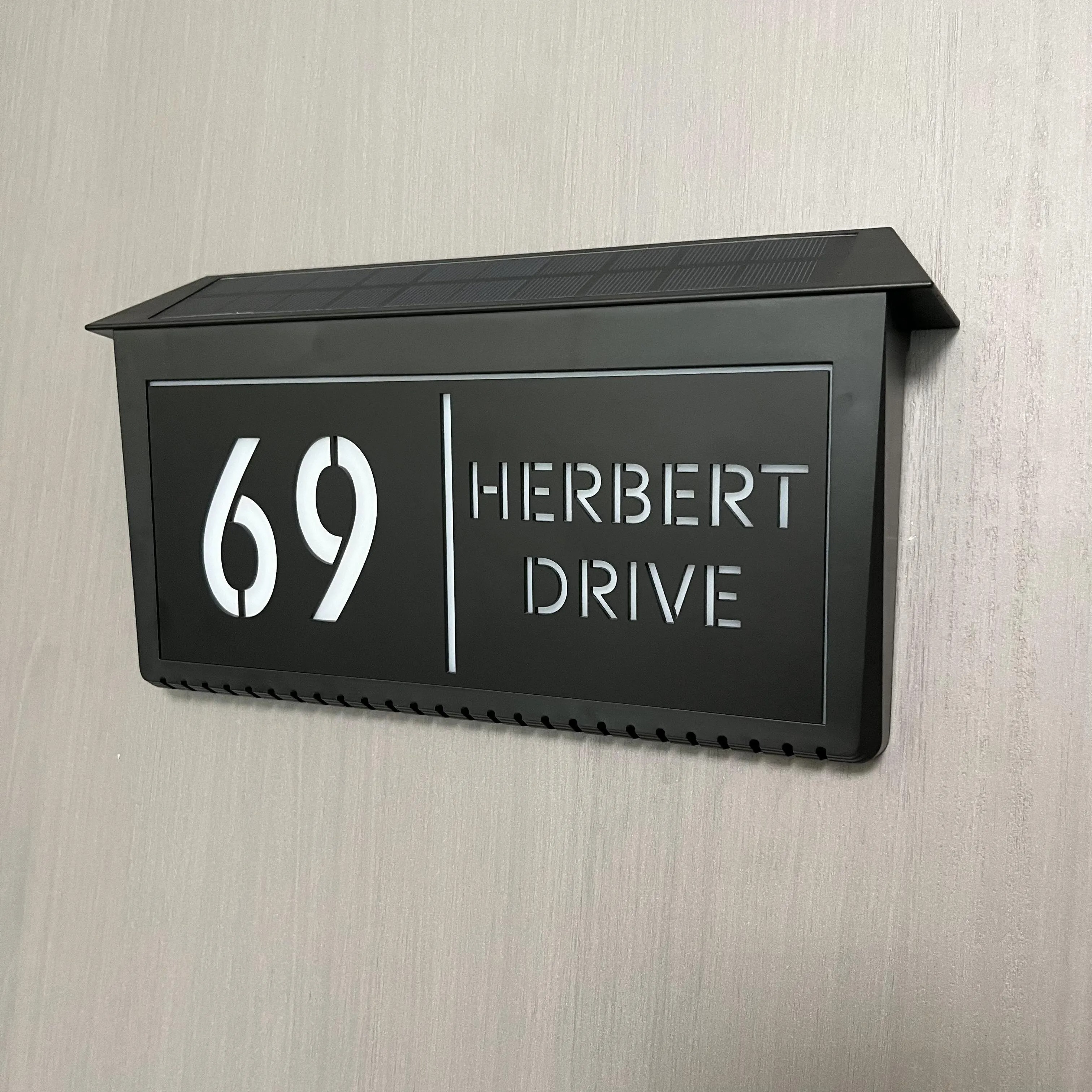 Solar LED Custom House Number Sign | Backlit Illuminated Address Plaque