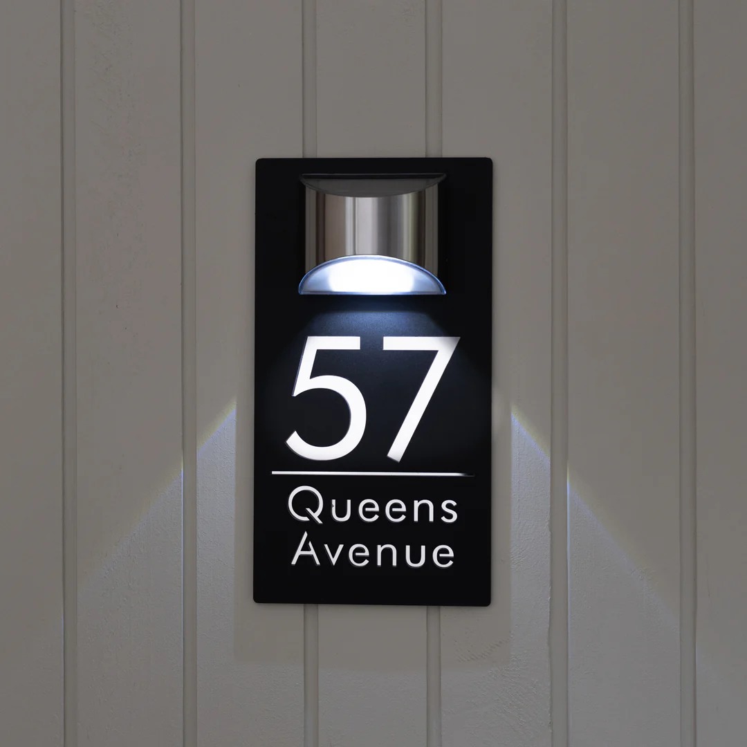 Personalized Solar Modern Door Plaque | Custom Illuminated House Number Sign for Curb Appeal