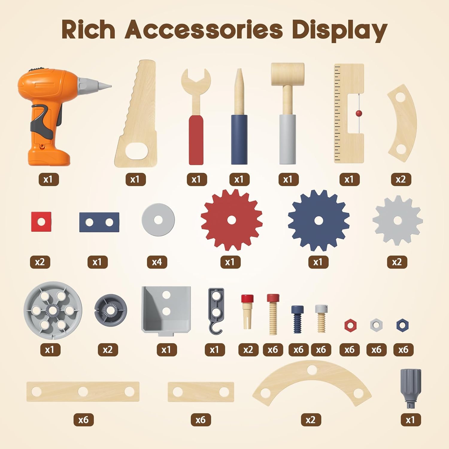 Wooden Toddler Tool Bench with Electric Drill, Kids Workbench Playset with Realistic Tools, Tool Bench for Kids Ages 1-3 3-5