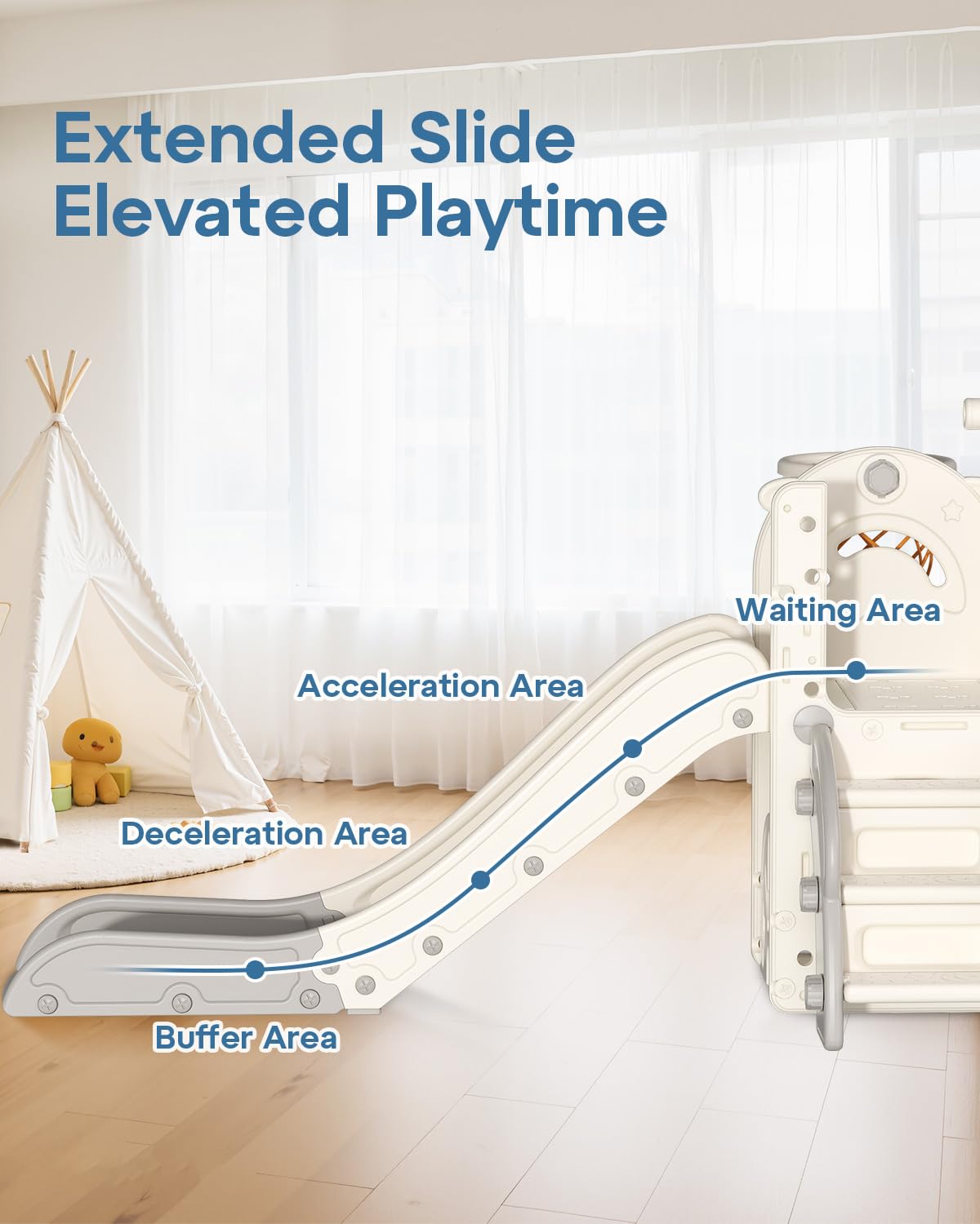 Toddler Slide for Kids,6-in-1 Indoor Outdoor Toddler Slides Playground with Basketball Hoop, Golf Game & Telescope, L-Shaped Baby Slide Climber Playset