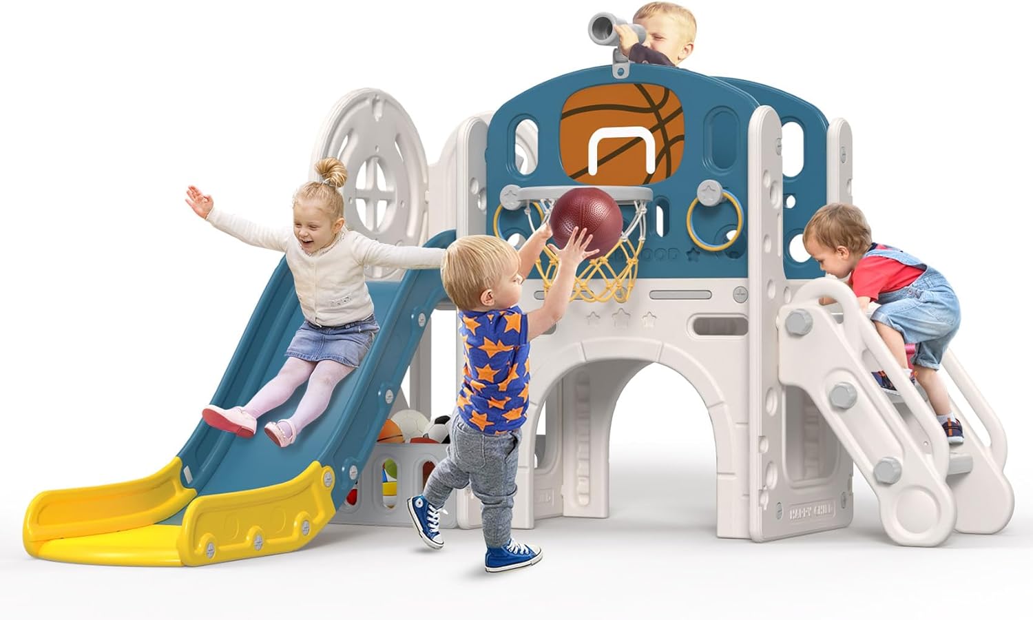 9 in 1 Toddler Slide, Kid Slide for Toddlers Age 1-3 with Ring Toss, Basketball Hoop