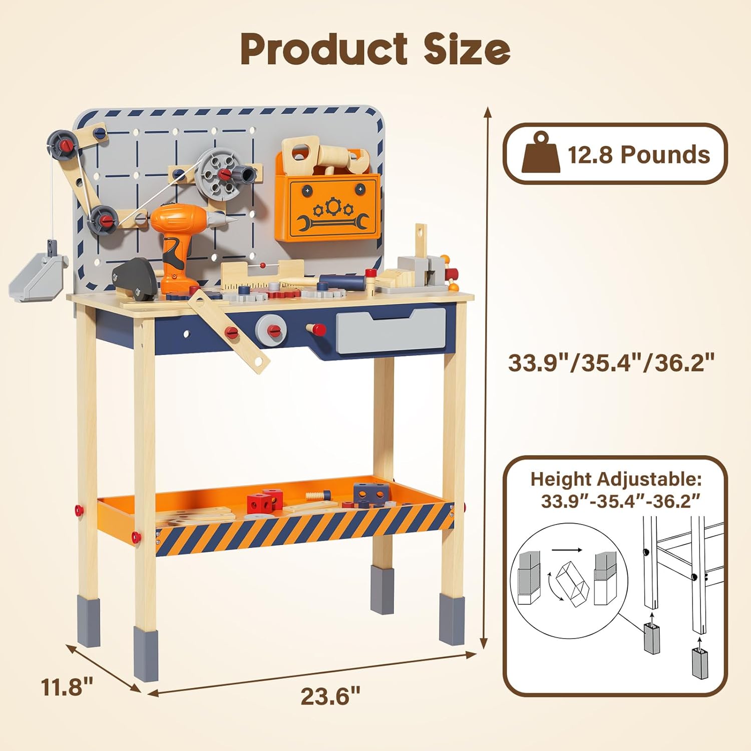 Wooden Toddler Tool Bench with Electric Drill, Kids Workbench Playset with Realistic Tools, Tool Bench for Kids Ages 1-3 3-5