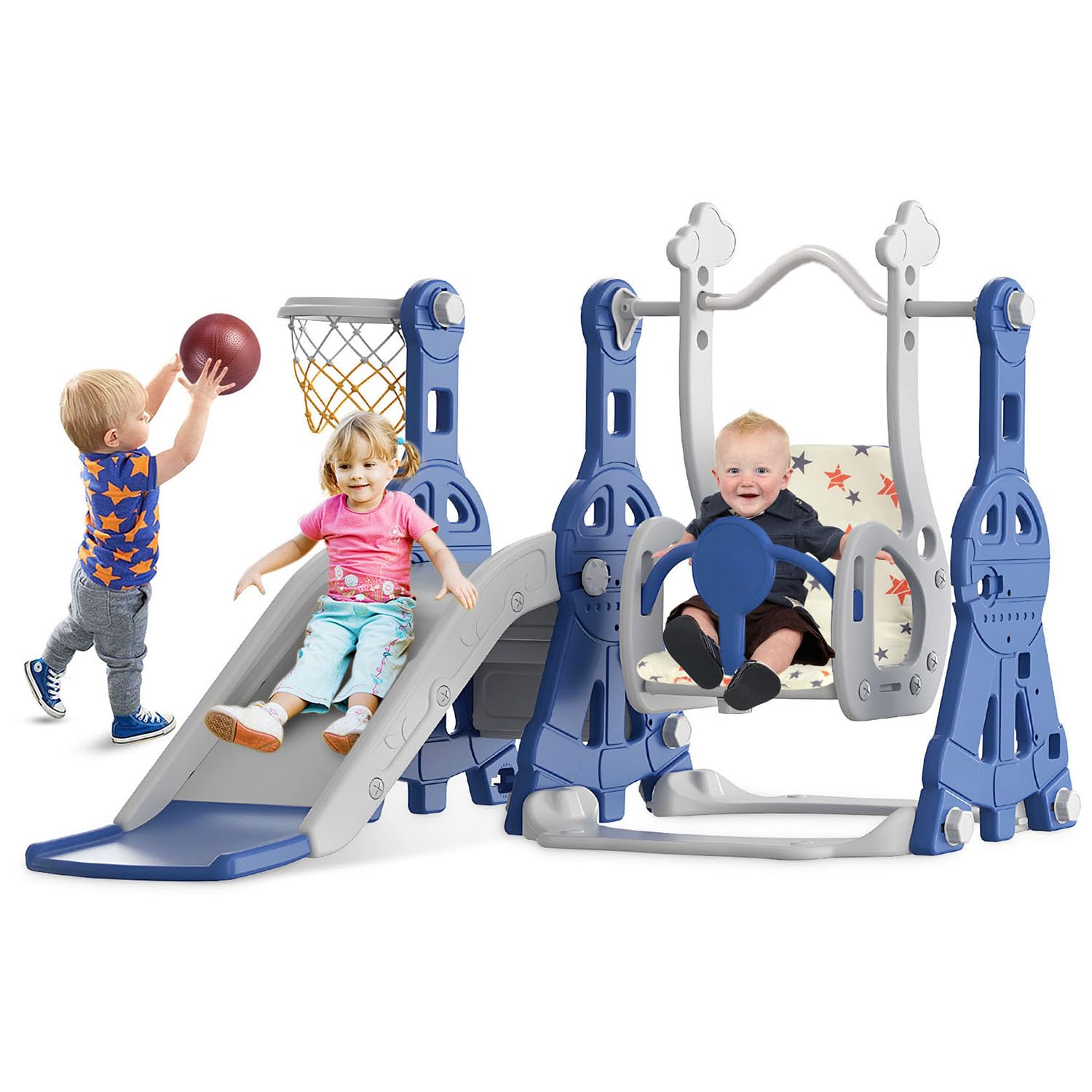 4 in 1 Toddler Slide and Swing Set, Baby Slide for Toddlers Age 1-2