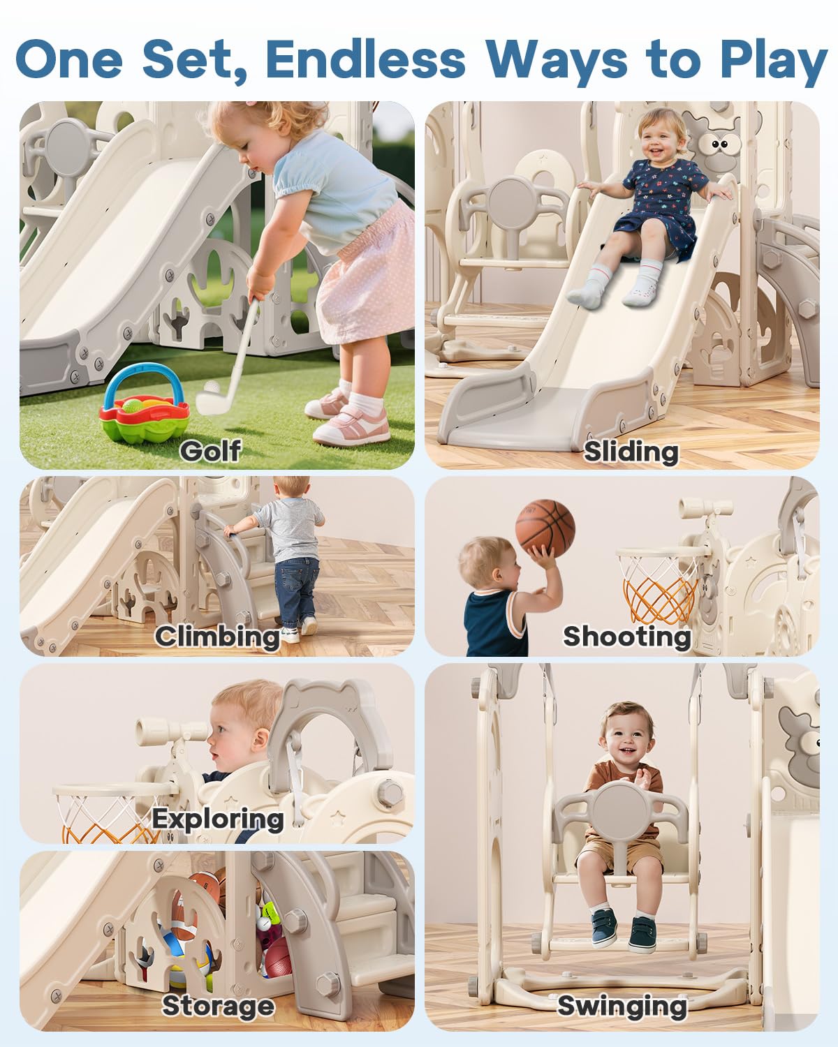 7-in-1 Indoor Outdoor Toddler Playset with Climber, Basketball Hoop & Golf Toys